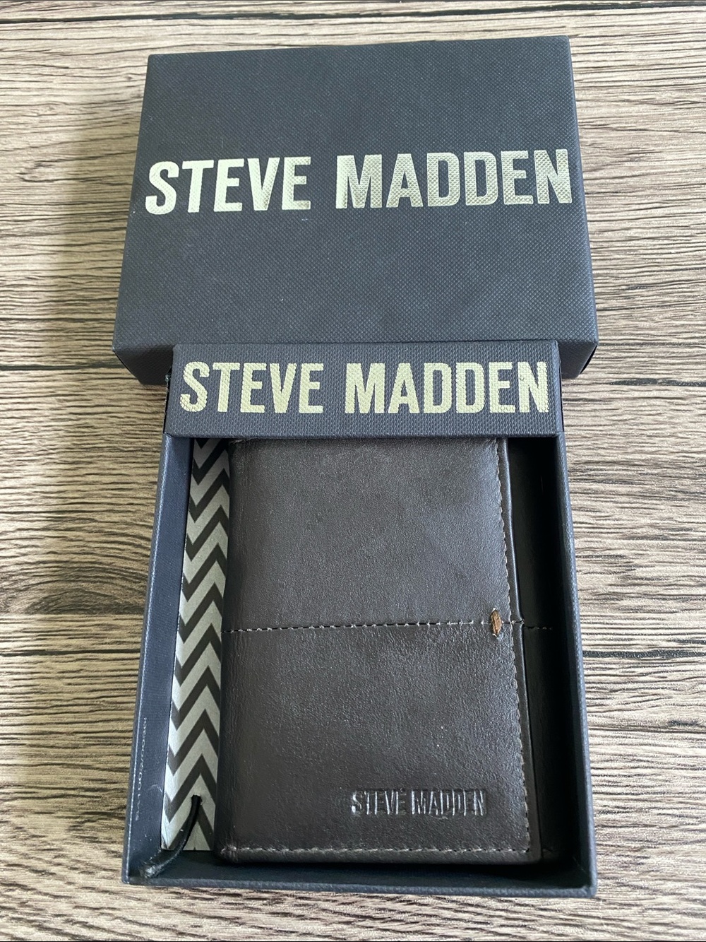 Steve Madden Dark Brown Tri Fold Leather Wallet